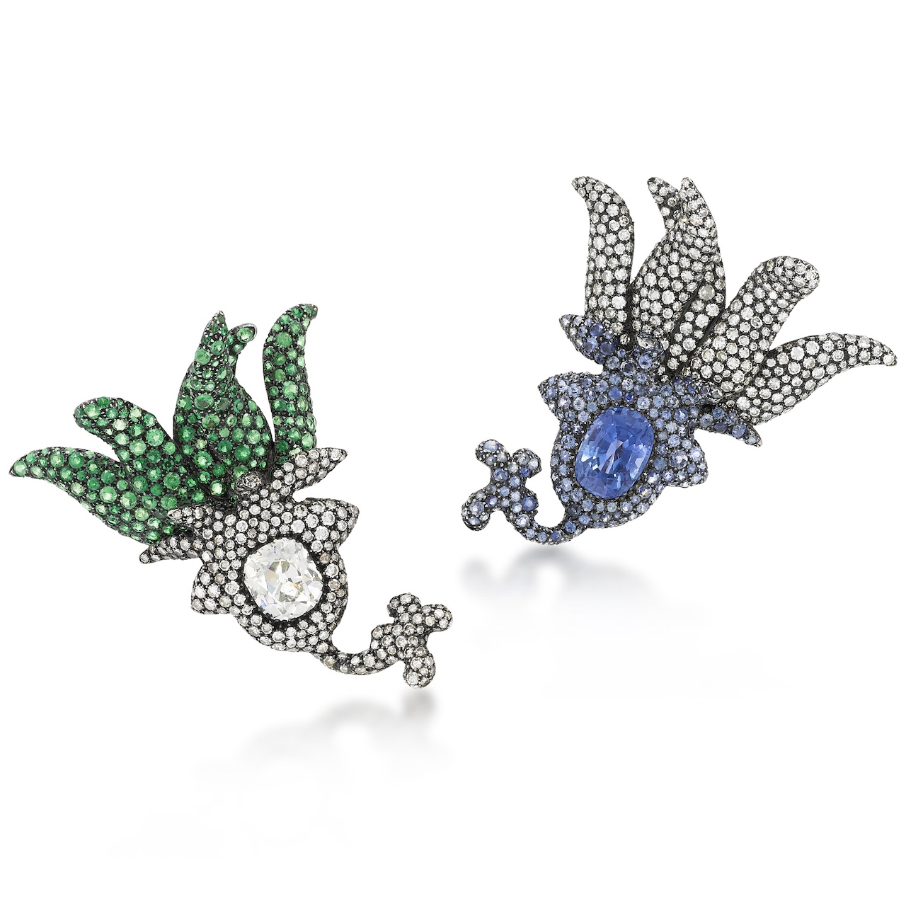 Sotheby's Geneva: Jar, Pair of Sapphire, Tsavorite Garnet and Diamond Earclips