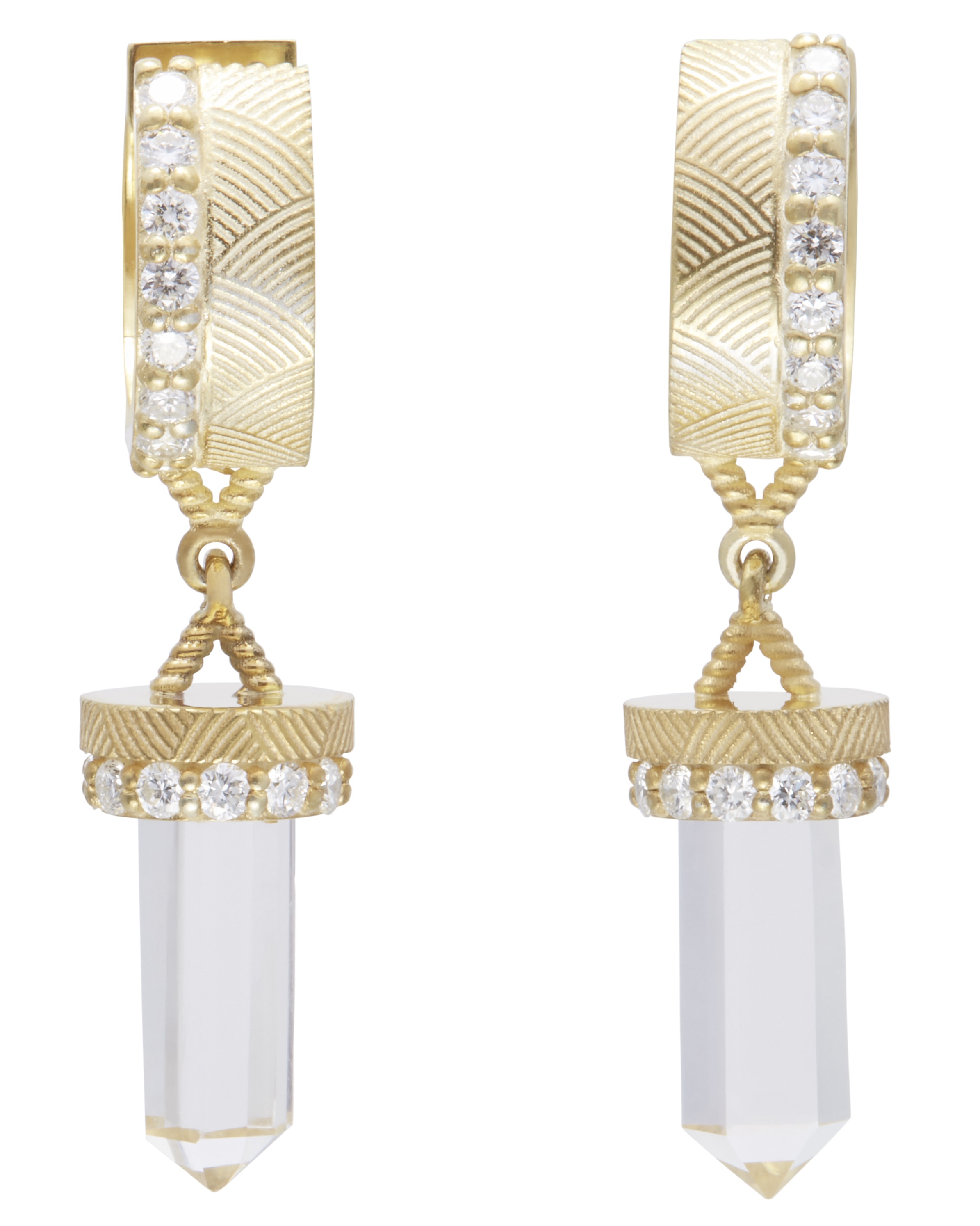 House of Harlow Crystal Clear Quartz Diamond and Gold Huggie Earrings from the Nova Collection. (Courtesy of House of Harlow)