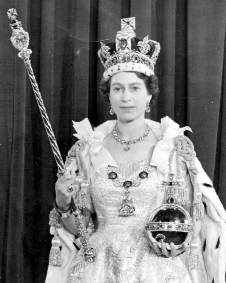 Queen Elizabeth II holds the Cullinan I (the Great Star of Africa) in the Sovereign's Sceptre and wears the Cullinan II (The Second Star of Africa) in the Imperial State Crown after Her Coronation on June 2, 1953.