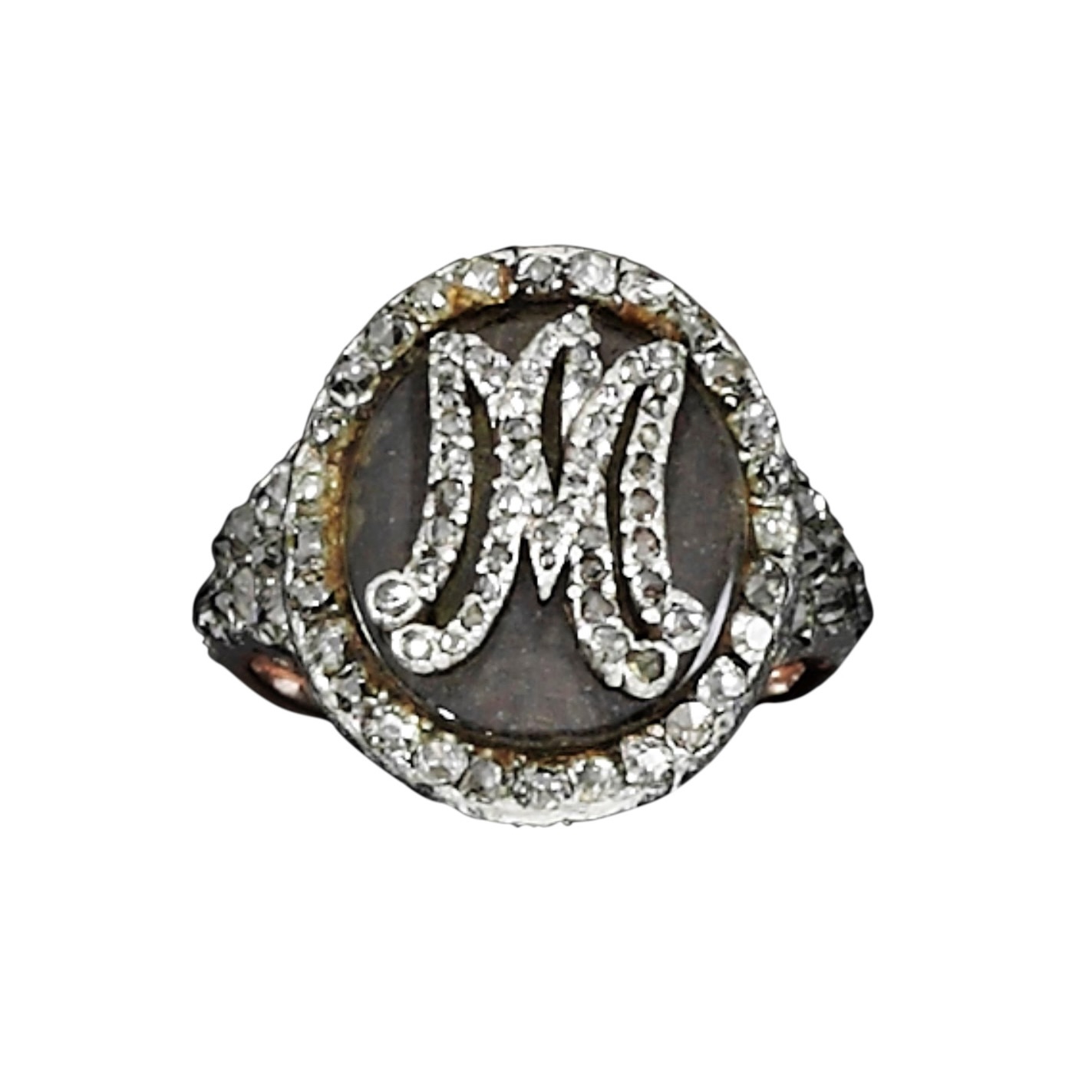 Marie Antoinette Jewelry Diamond and Woven Hair ring with rose-cut diamond monogram MA for Queen Marie Antoinette. (Courtesy of Sotheby’s)