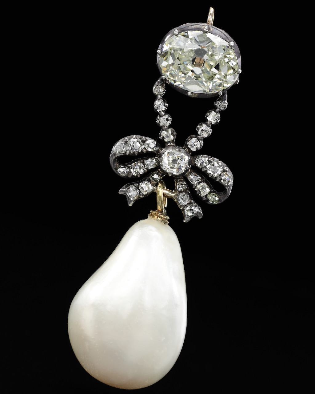 Marie Antoinette Jewelry Exceptional Natural Pearl and Diamond Pendant