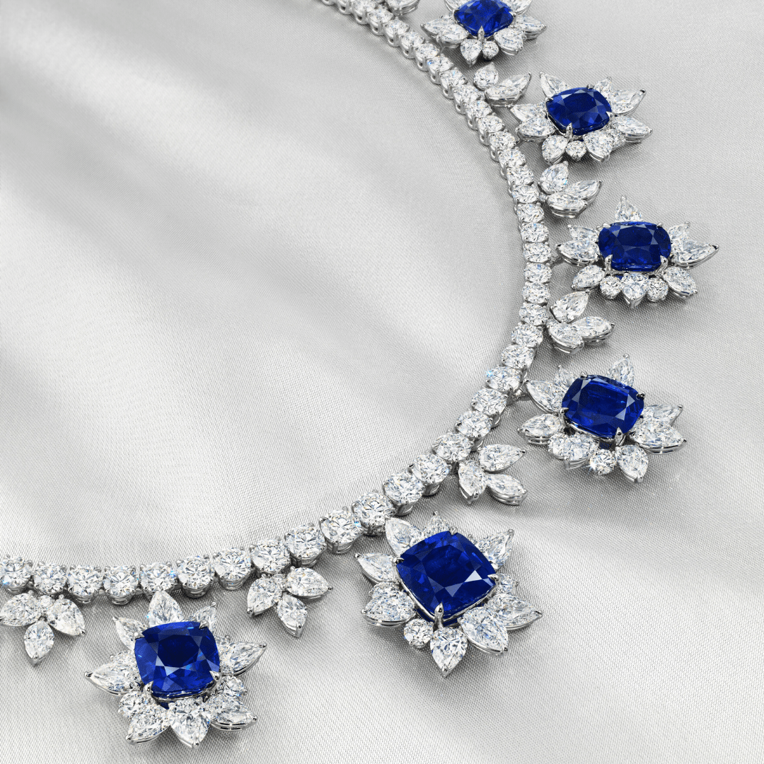 Liz Taylor's Birthday Bulgari and Sinatra's Engagement Ring to Wow at Christie's Magnificent Jewels 11 The Royal Blue: A Magnificent Diamond and Sapphire Necklace on sale at Christie's Magnificent Jewels