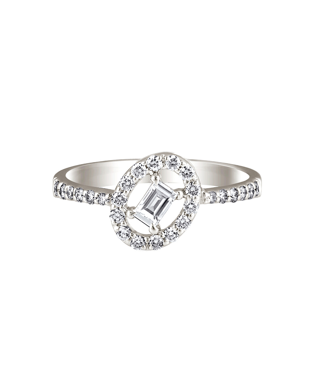 Halo-style diamond engagement ring