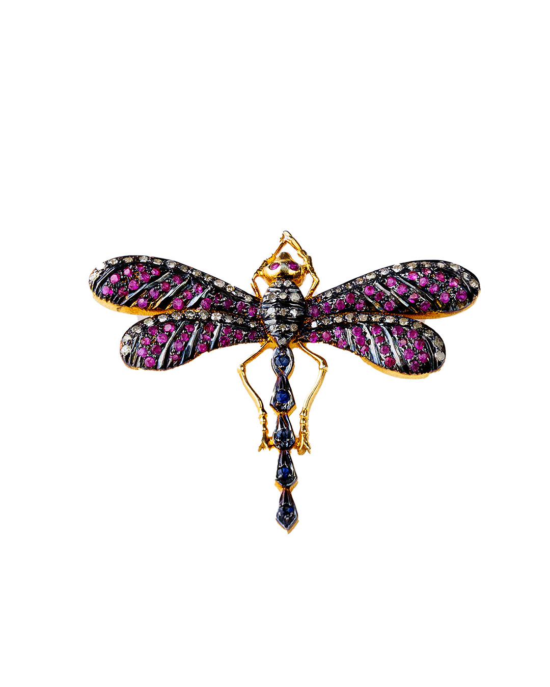 Dragonfly-shaped gemstone and diamond brooch