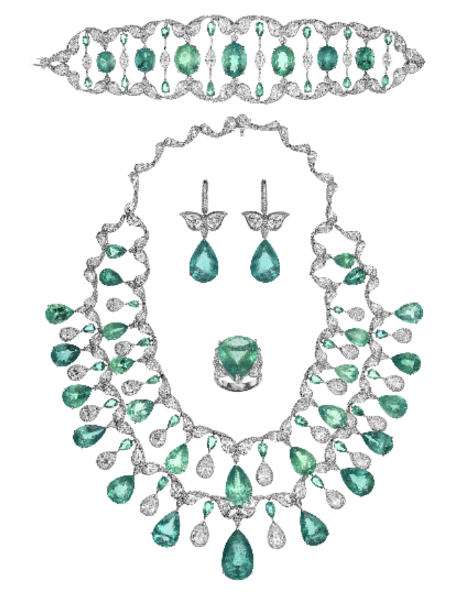 Chopard earrings, necklace, and bracelet