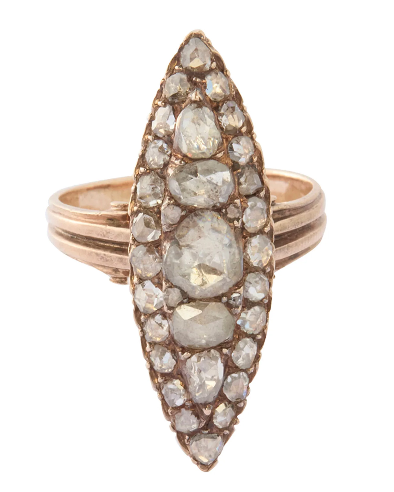 Broken English Antique Rose-Cut Diamond Navette Ring,$5,800, brokenenglish.com