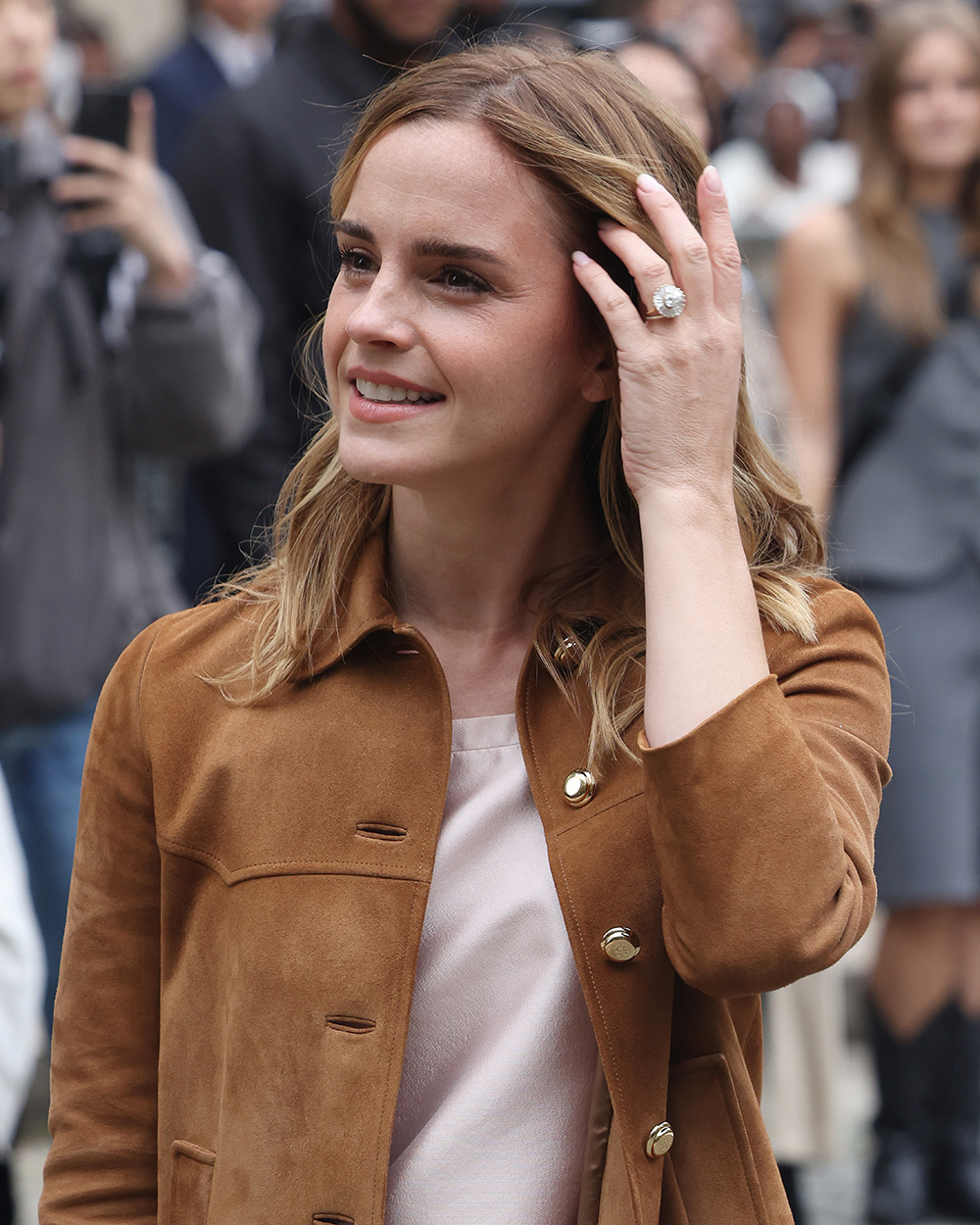 Emma Watson attends Miu Miu fashion show during the Womenswear Spring Summer 2026 as part of Paris Fashion Week on October 6, 2025 in Paris, France. (Photo by Neil Mockford/GC Images)