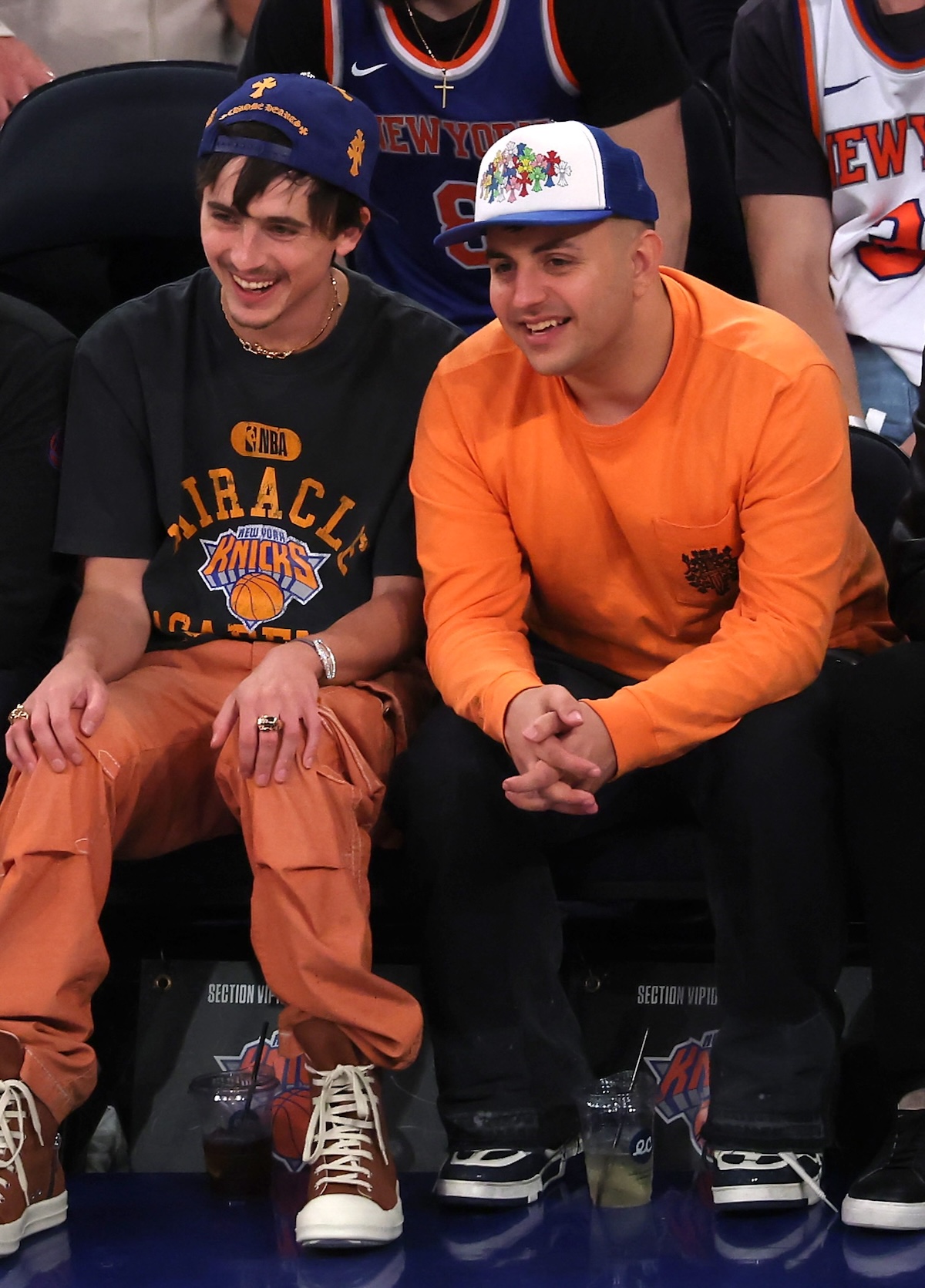 Timothee Chalamet at New York Knicks Game wearing Cartier Baignoire Allongée Watch