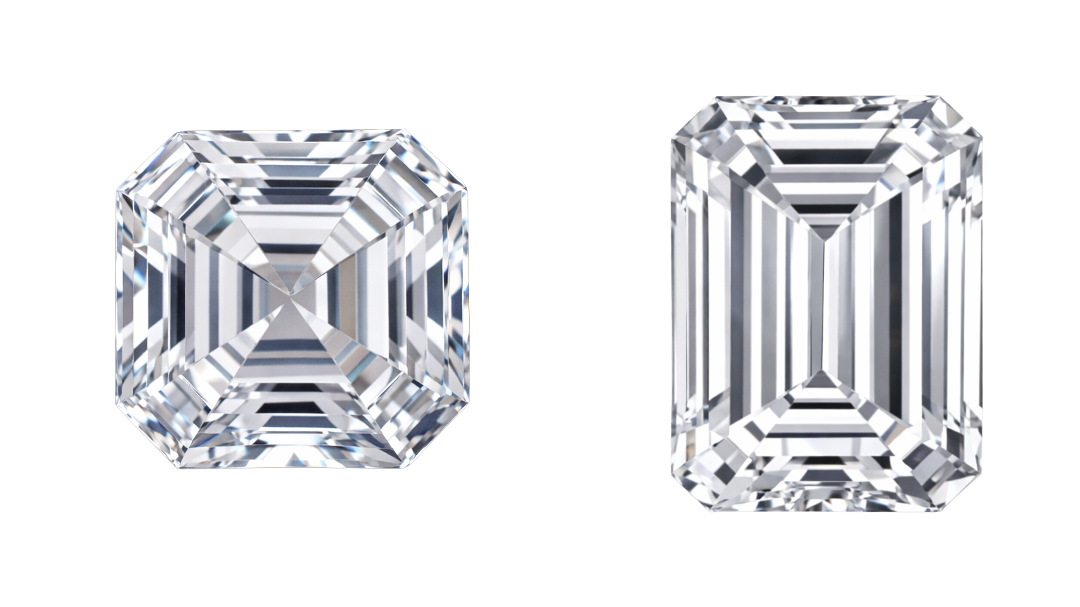 Asscher Cut Diamond (left) vs. Emerald Cut Diamond (right)