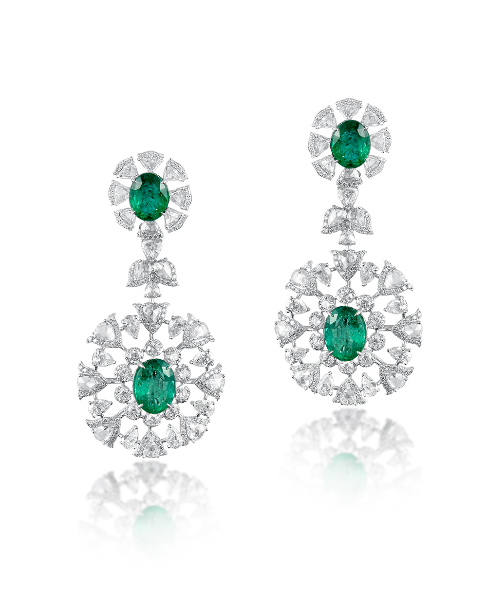 Oval Shaped Emerald diamond earrings