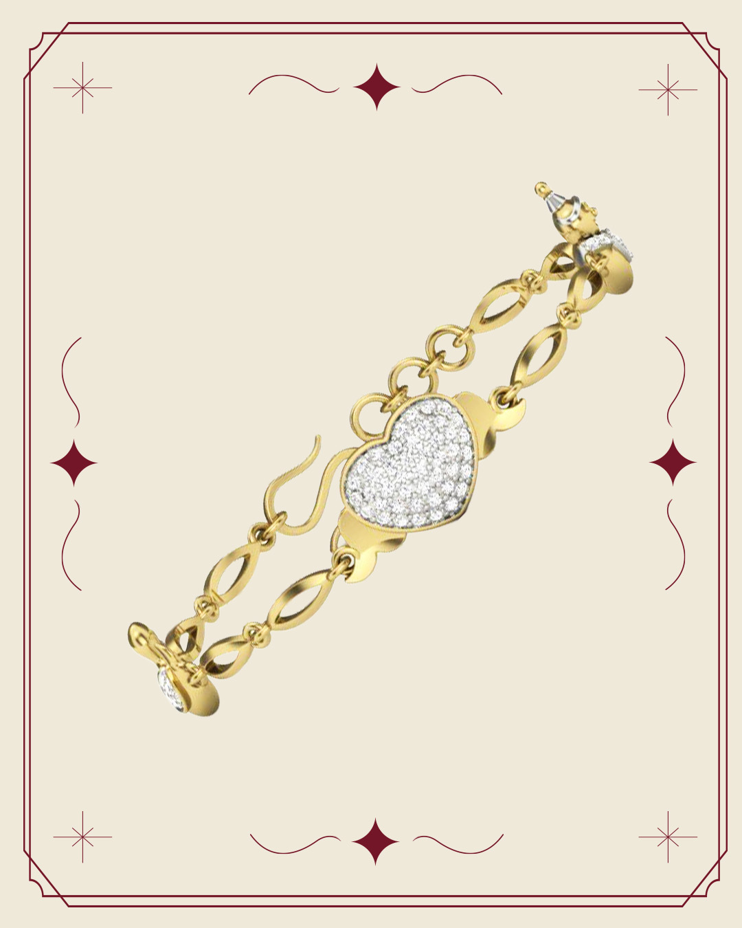 Gold bracelet with center heart shaped diamond