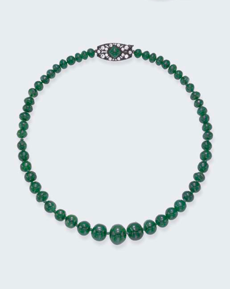 Doris Duke Single Strand Emerald Necklace with Diamond Clasp, 1935
