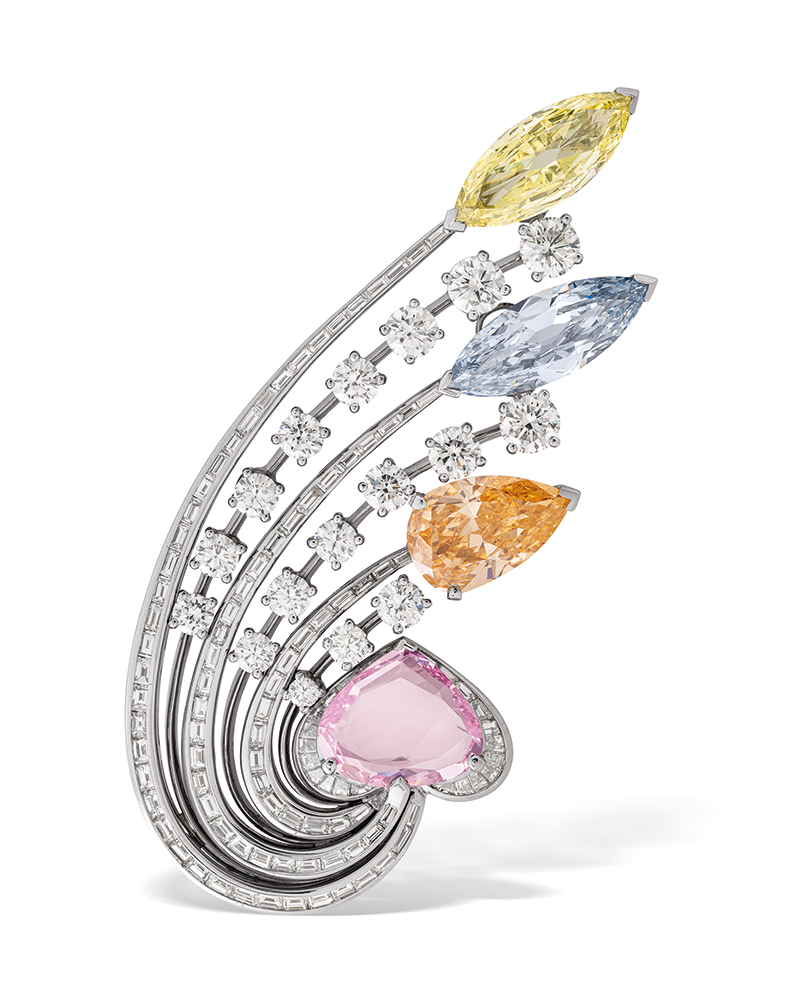 Bulgari brooch set with multiple natural fancy-colored diamonds