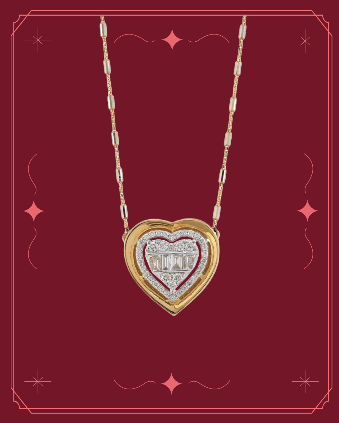 Rose gold heart-shaped diamond heart pendant