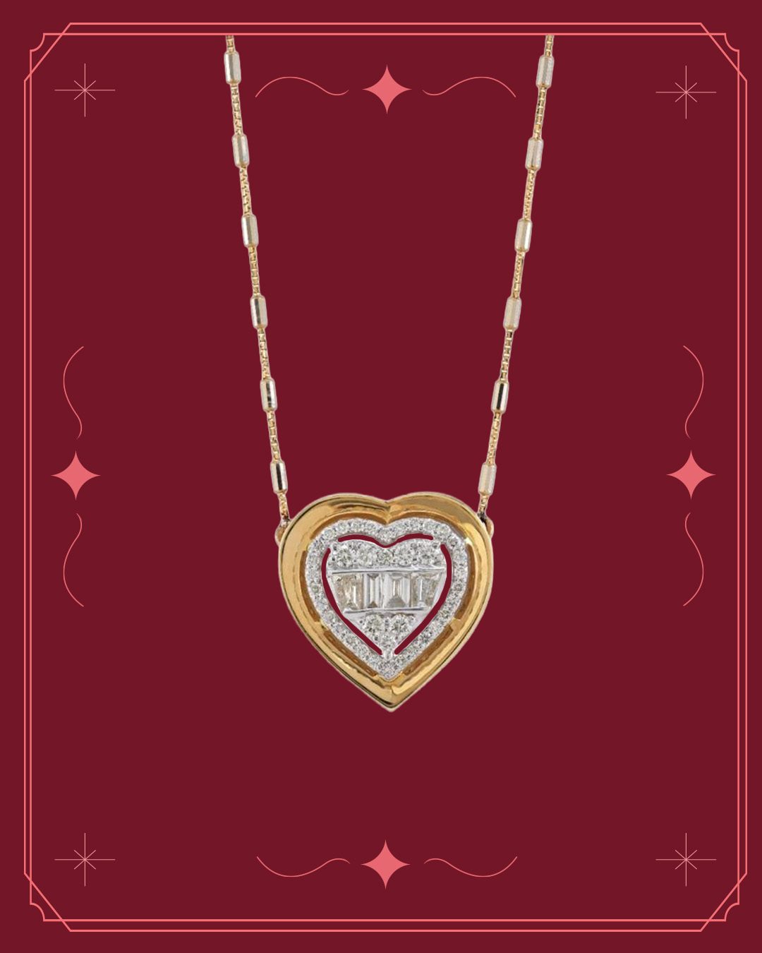 Rose gold heart-shaped diamond heart pendant