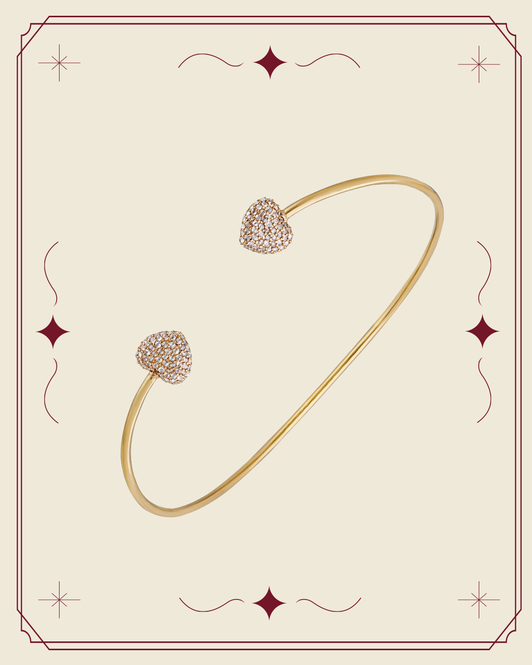 Gold bracelet with two heart shaped diamond