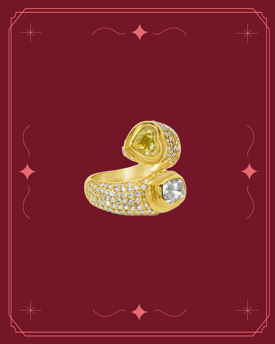 Gold diamond ring with a heart shaped diamond