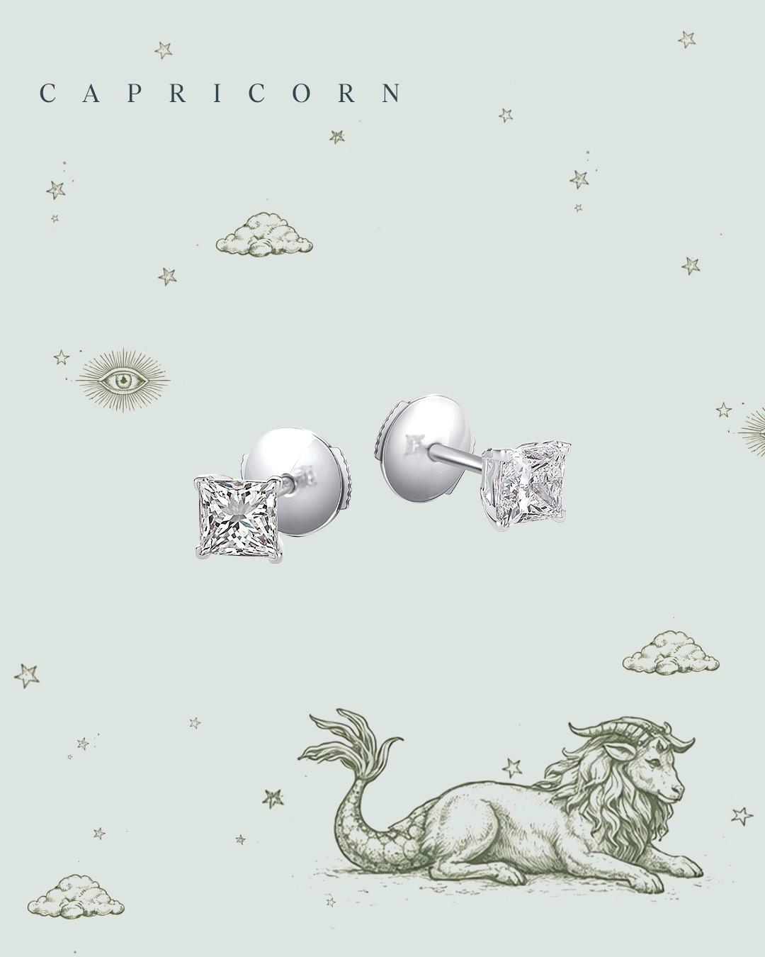 Diamond Ear Studs for Capricorn Zodiac Sign