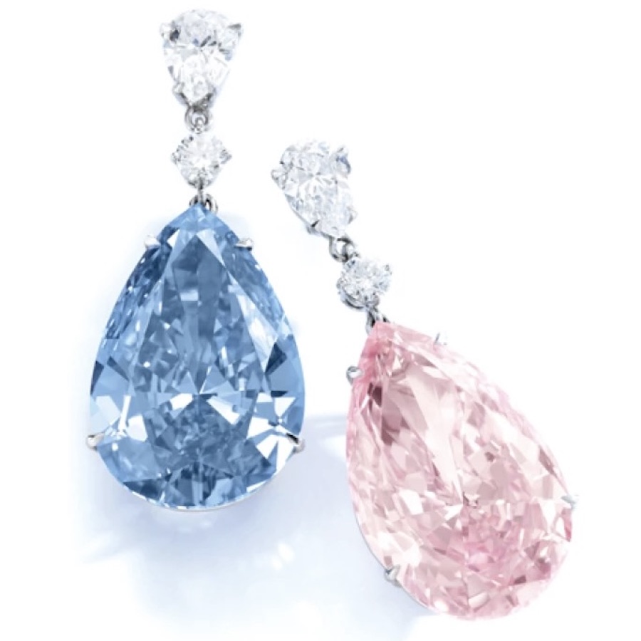 The Apollo and Artemis Diamonds, the most valuable earrings ever to appear at auction, were unveiled at Sotheby's on April 10, 2017, in London, England. 
