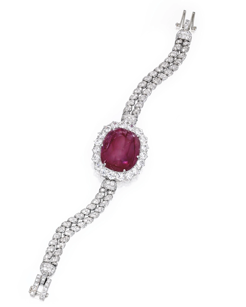 jewelry auctions: Platinum, Ruby and Diamond Bracelet belonging to Bunny Mellon