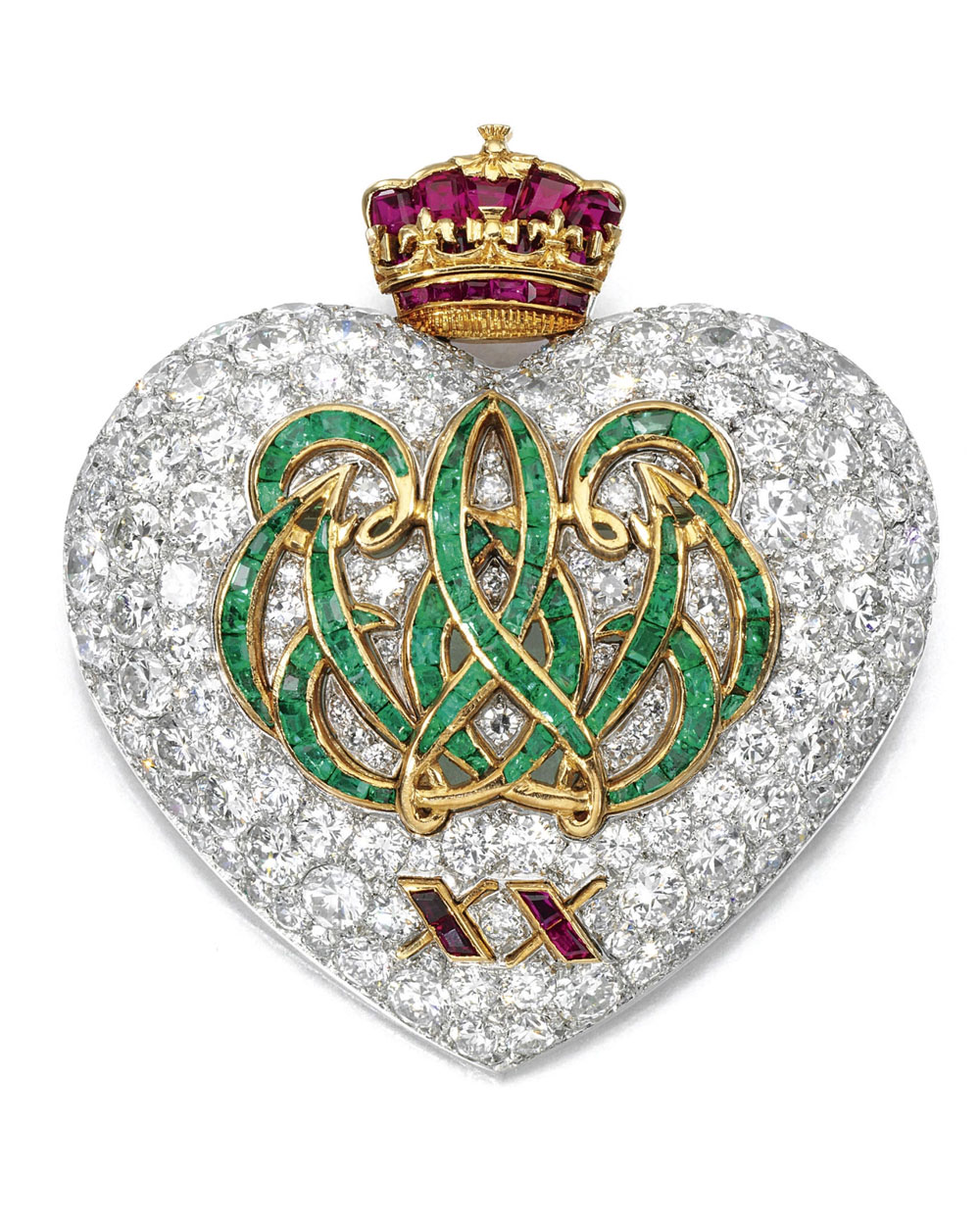 Wallis Simpson Cartier 20th Wedding Anniversary Heart-Shaped Brooch with Diamonds, 1957