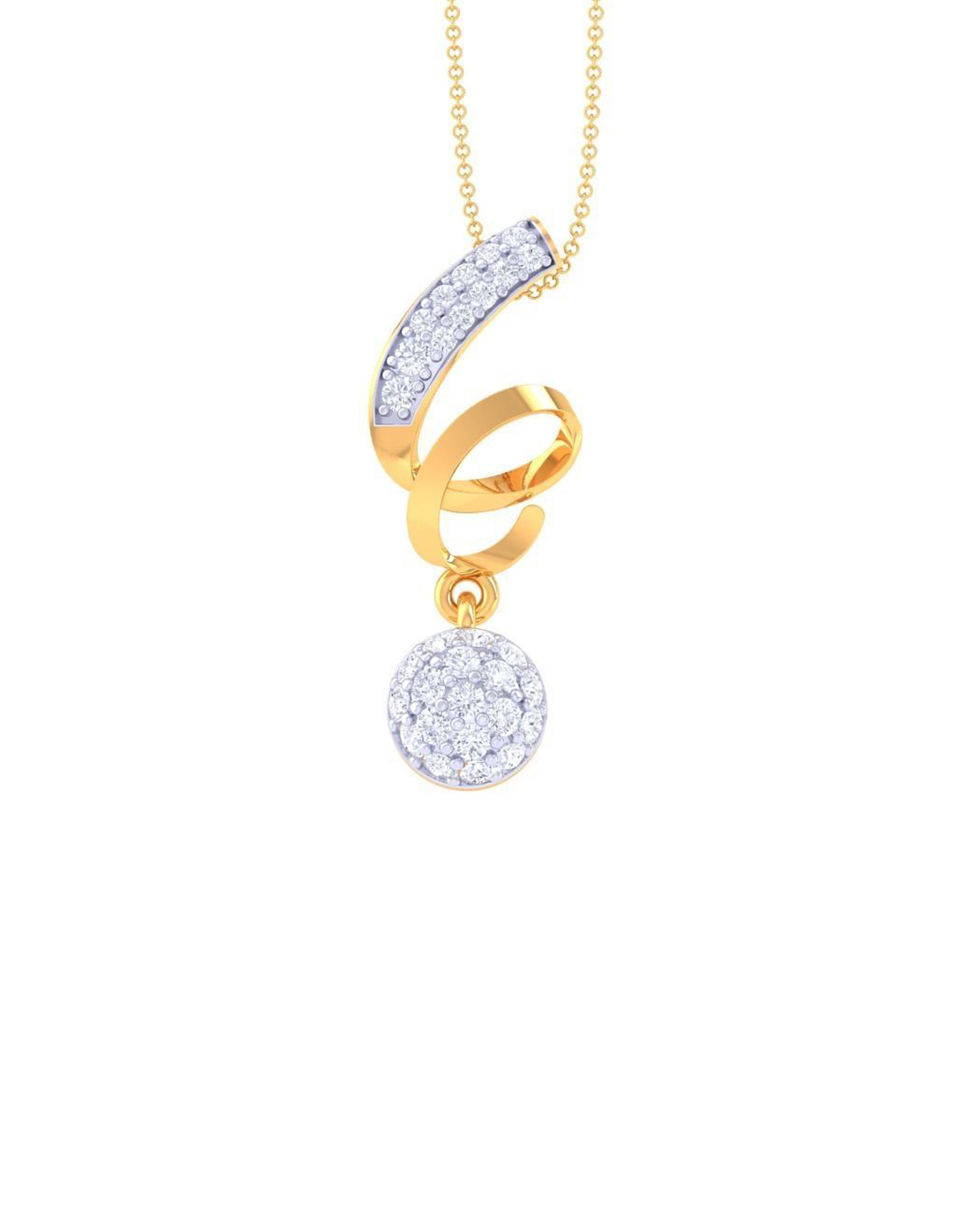 Diamond cluster necklace with round diamonds in a curved setting