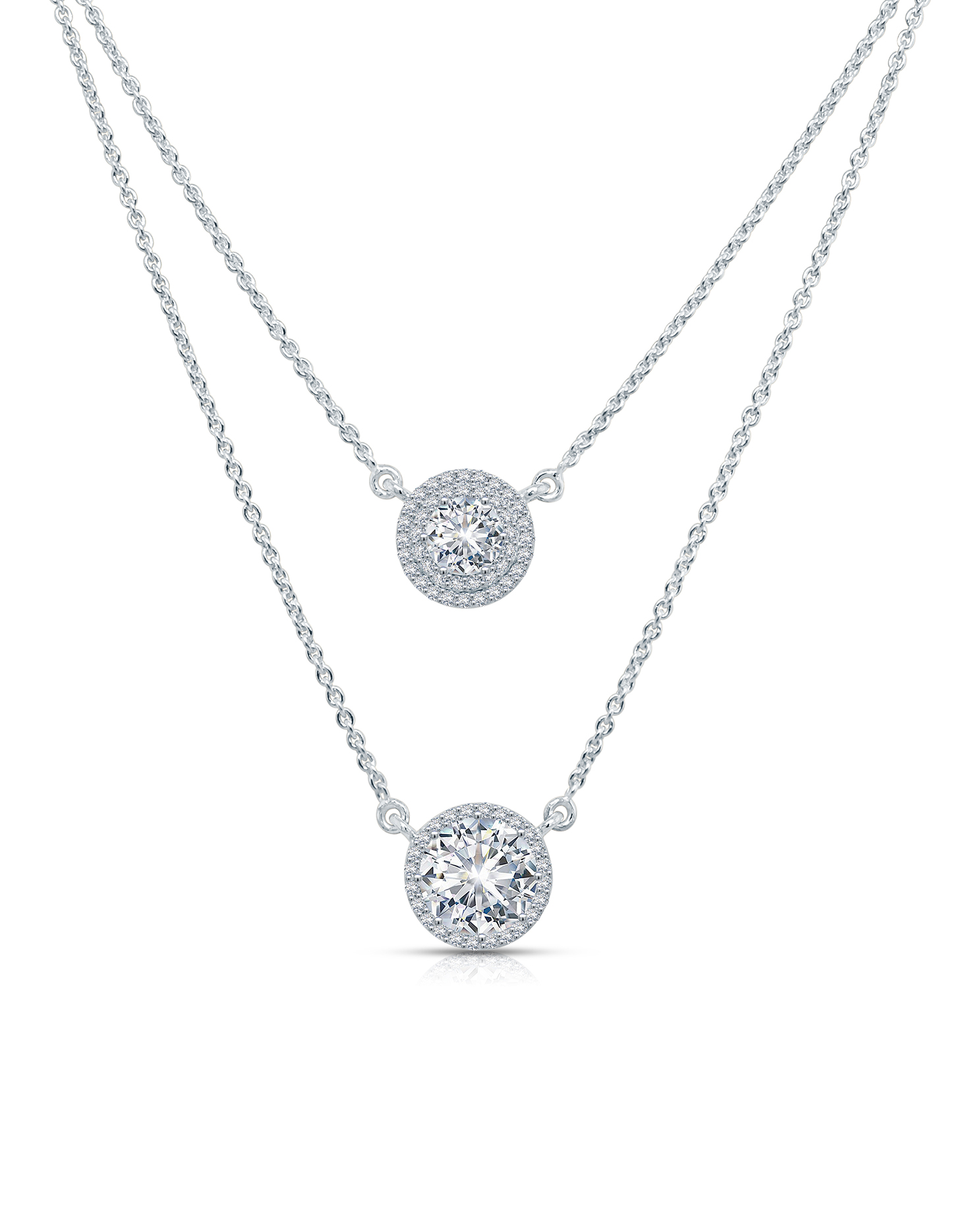 Double-layer diamond necklace with minimal round pendants