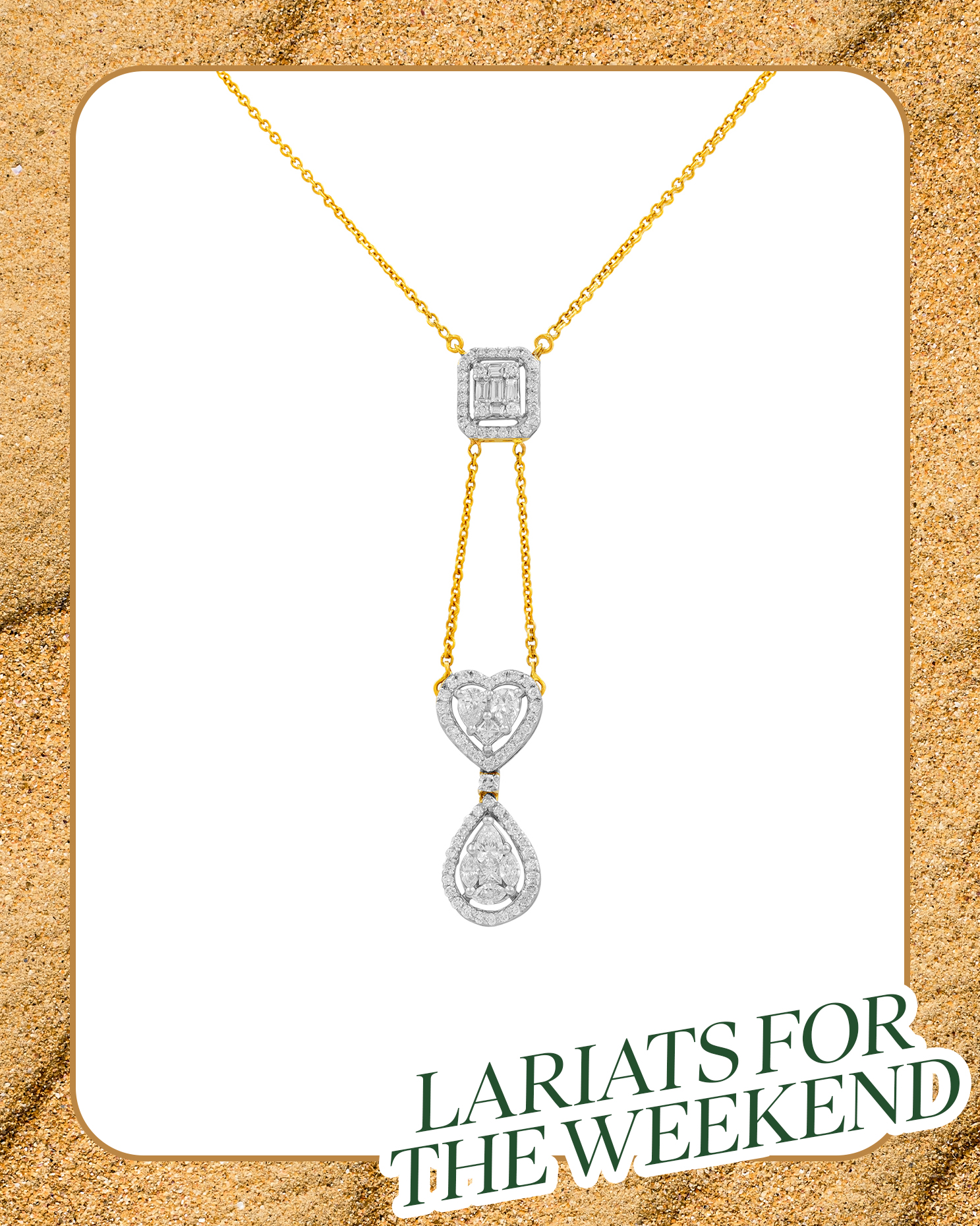 Diamond necklace with heart and pear shape diamond
