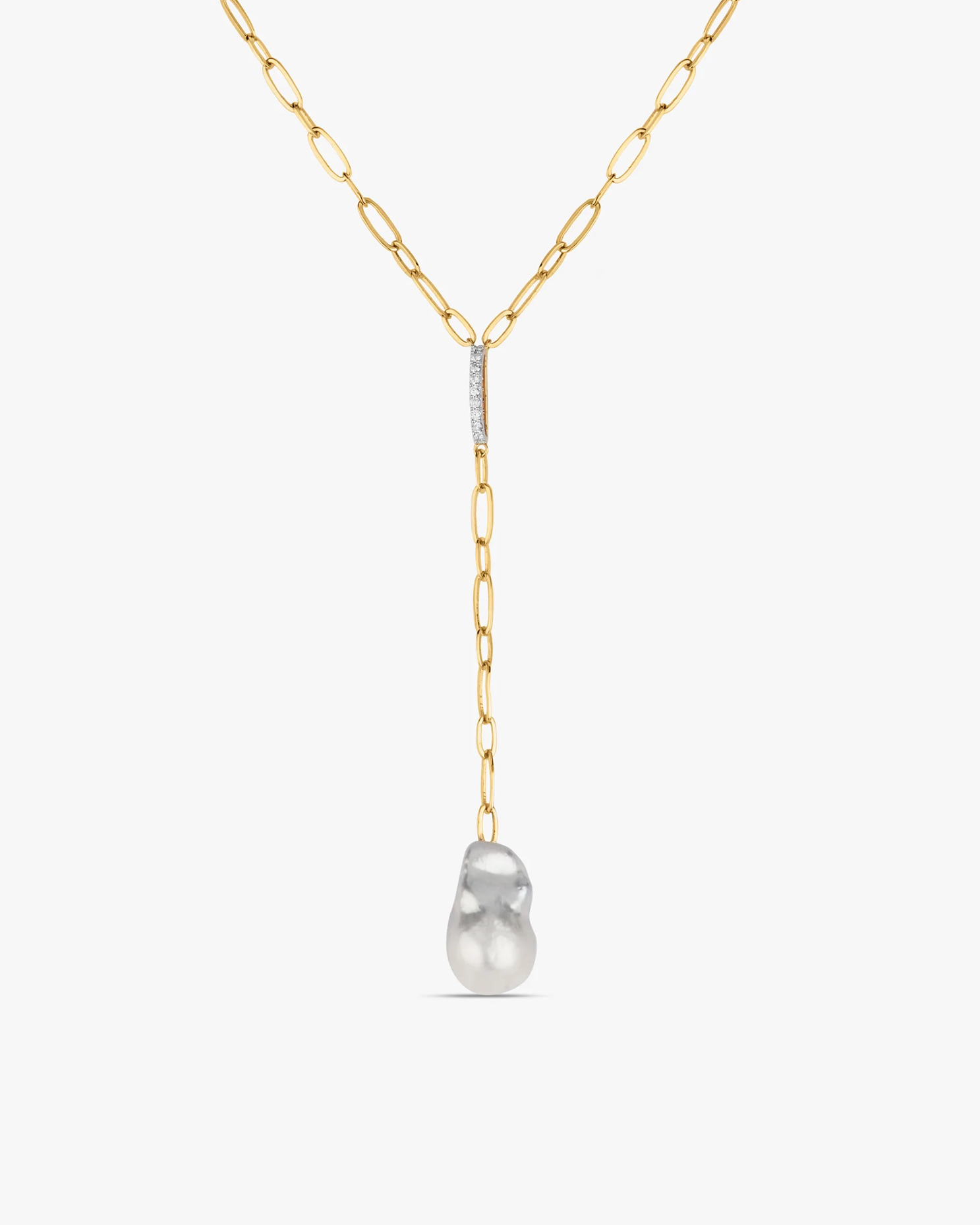 Gold lariat diamond necklace with minimalist drop pendant