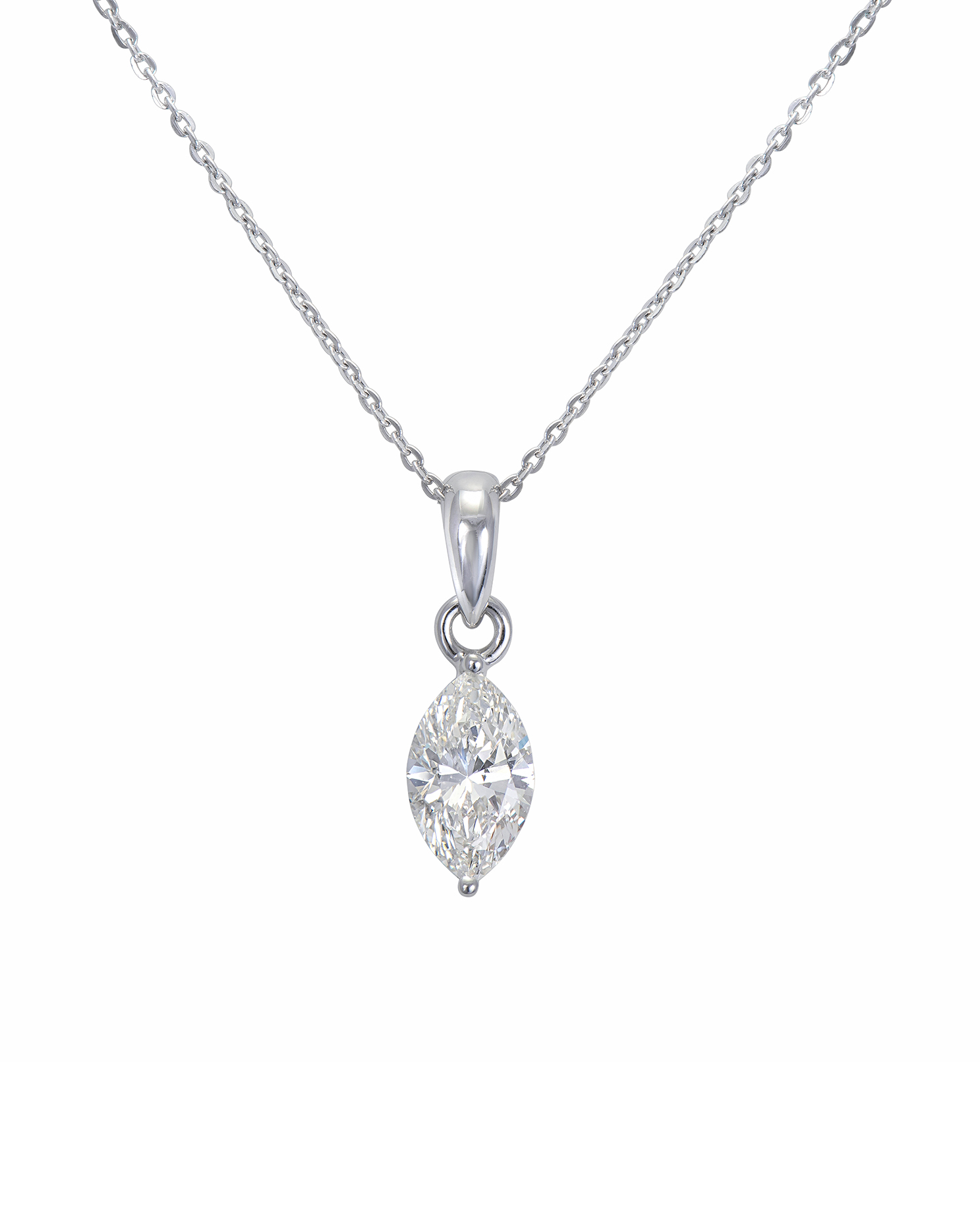 Marquise pendant diamond necklace in white gold.