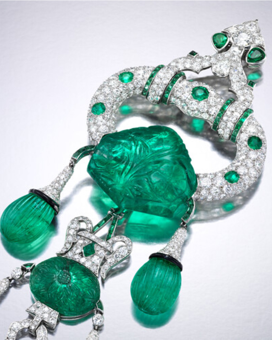 Marjorie Merriweather Post's Cartier Emerald and Diamond Pendant Brooch