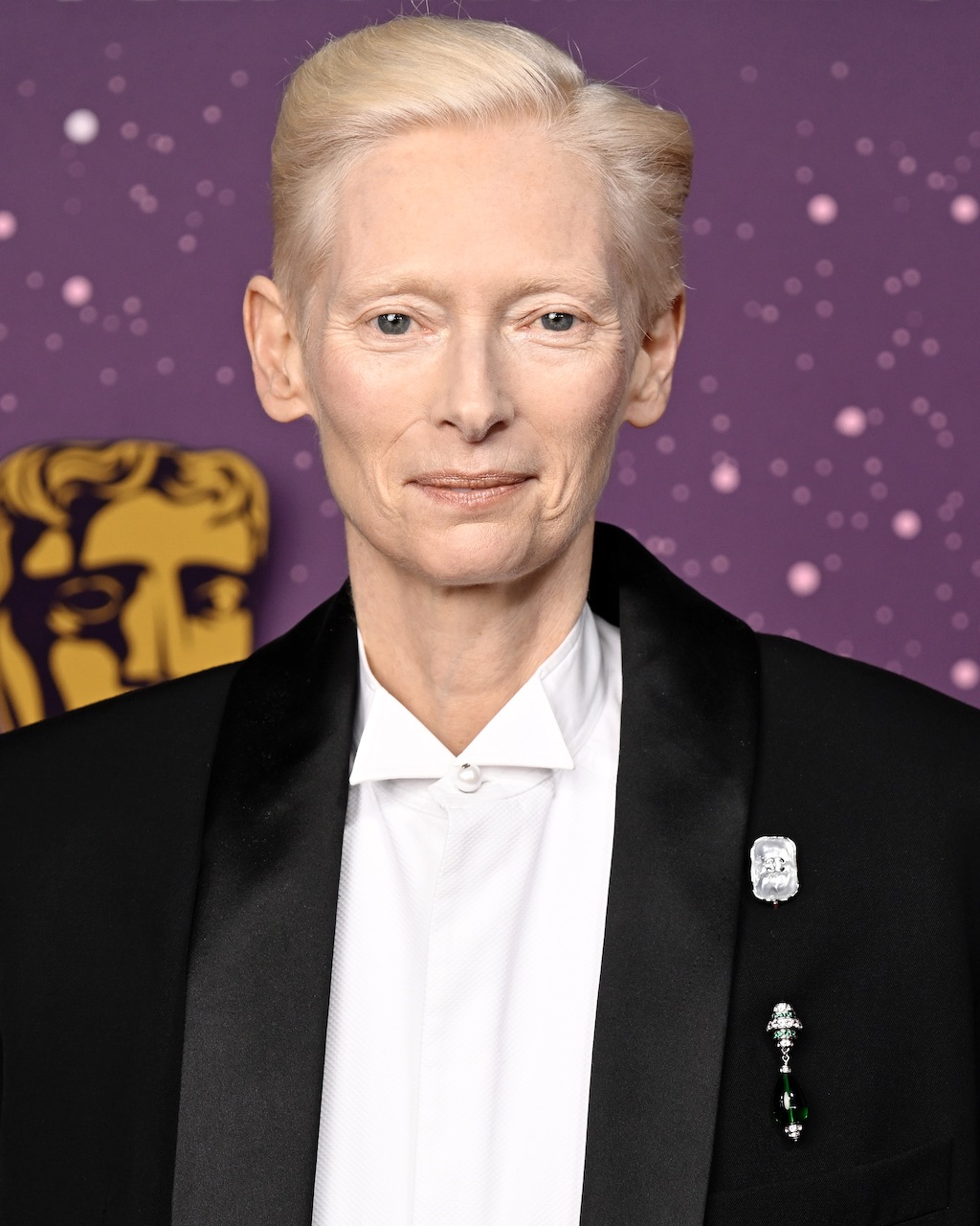 Tilda Swinton attends the BAFTA Awards 2026 in diamond jewelry
