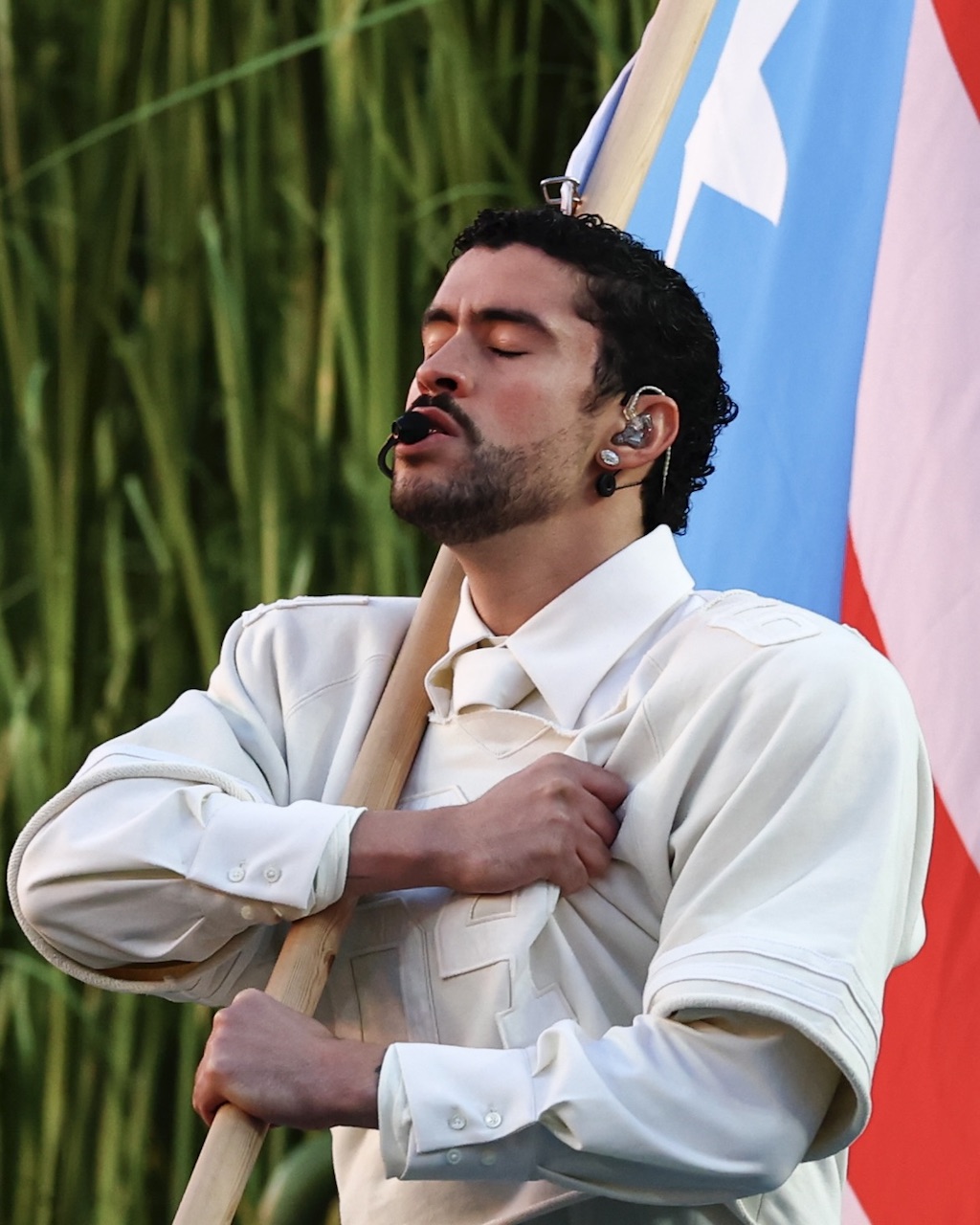 Bad Bunny’s Halftime Jewelry at the 2026 Super Bowl LX football diamond earring