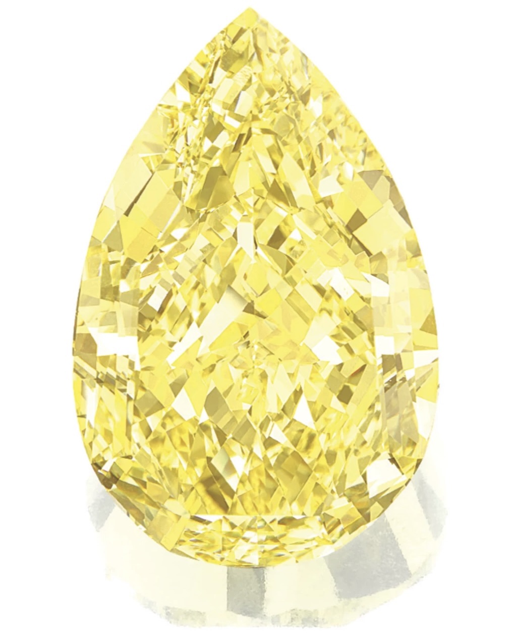 The 110.03-carat fancy vivid yellow pear-shaped Cora Sun-Drop Diamond. (Courtesy of Sotheby's Auction House) 