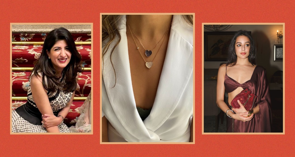 Heart charm diamond necklace with gold chain