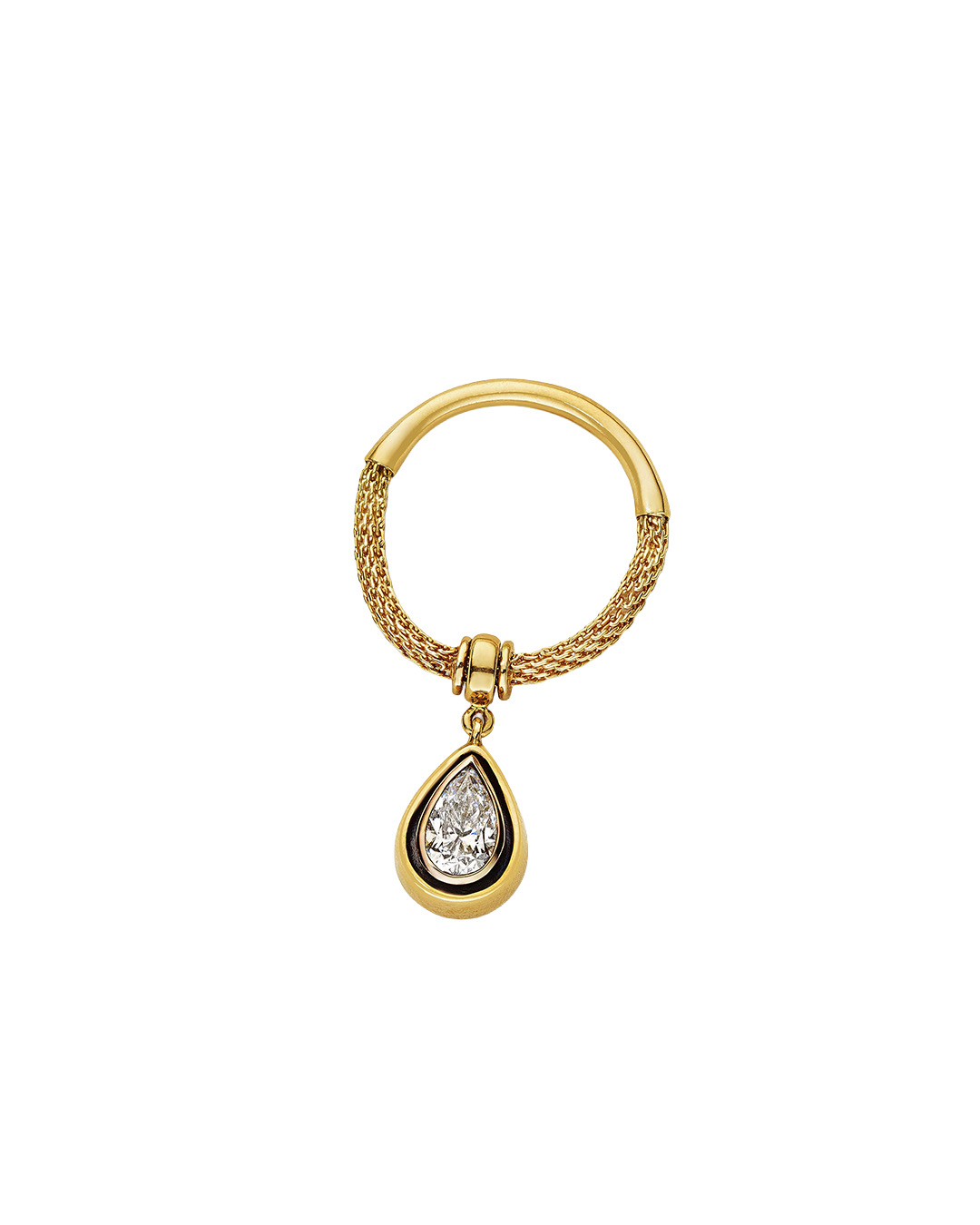 Pear-shaped diamond drop pendant.