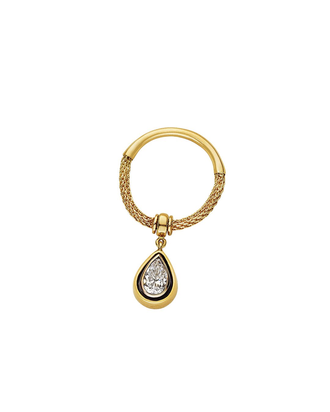 Pear-shaped diamond drop pendant.