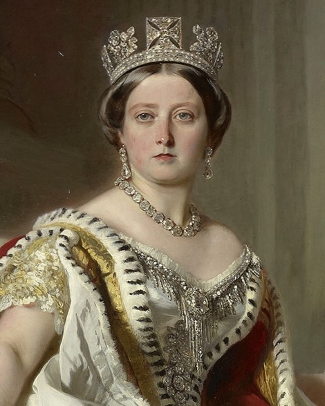 Victorian Jewelry Portrait of Queen Victoria wearing her Diamond Fringe Brooch, by Franz Xaver Winterhalter in 1859