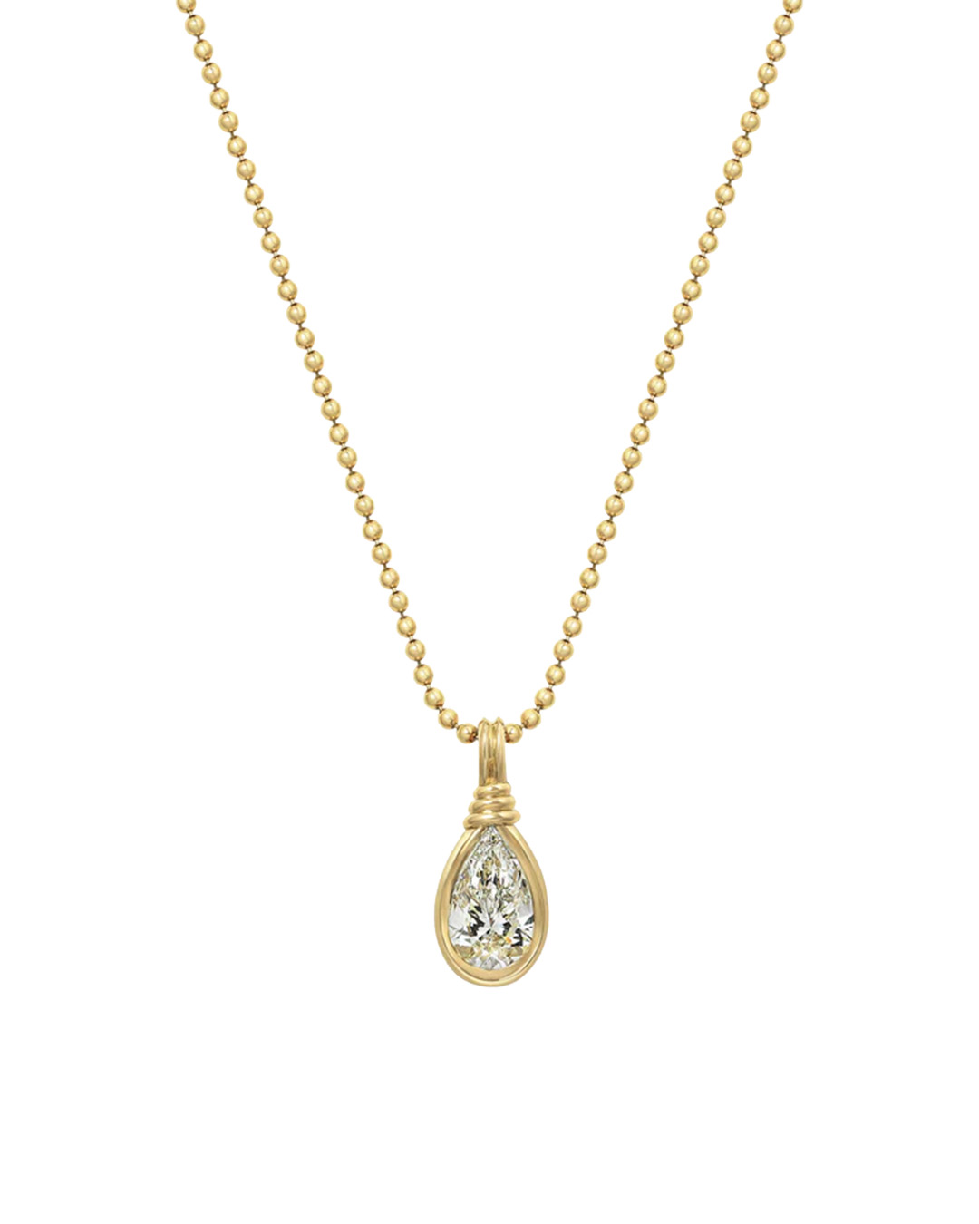 Pear-shaped diamond pendant.