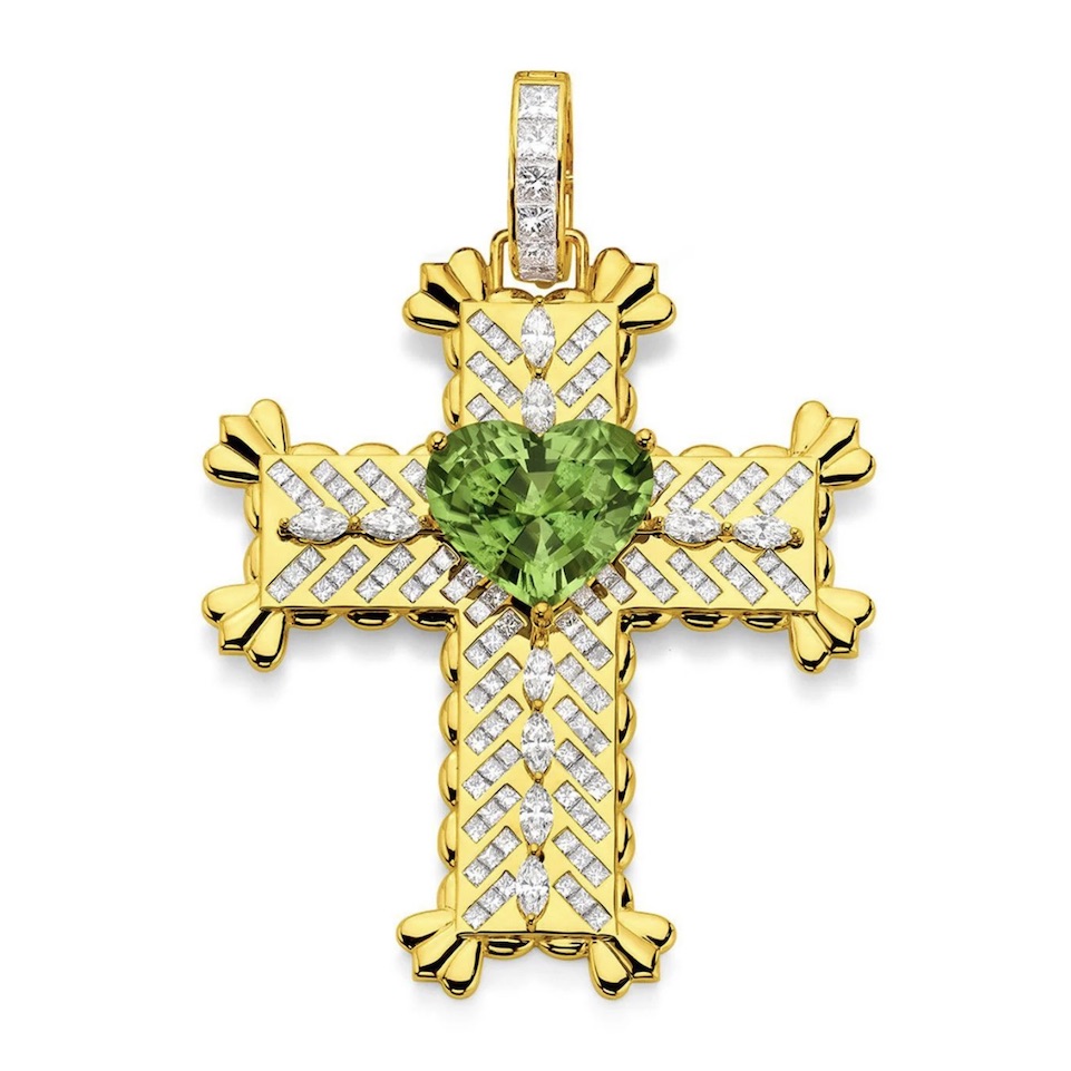 Buddha Mama Peridot and Diamond Heart Cross Pendant