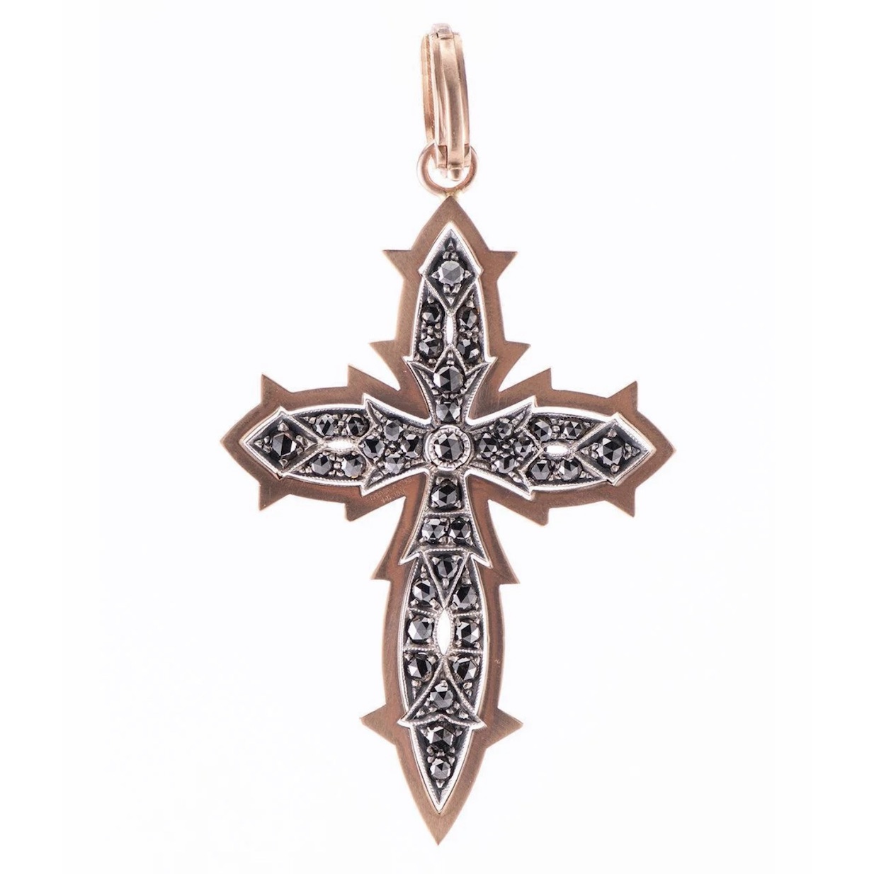 Sylva & Cie Black Diamond Cross Necklace