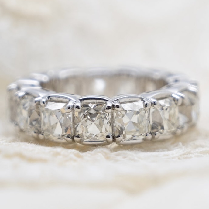 7.46 Antique Peruzzi Cut Diamond Eternity Band in Platinum