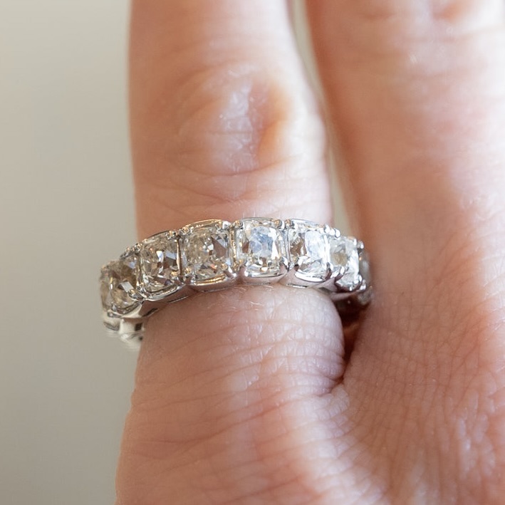 7.46 Antique Peruzzi Cut Diamond Eternity Band in Platinum