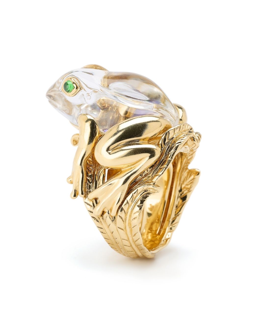 Paris Fashion Week: Bibi van der Velden 18K recycled yellow gold Frog ring with rock crystal, tsavorites, and abalone. (Courtesy of Bibi van der Velden)