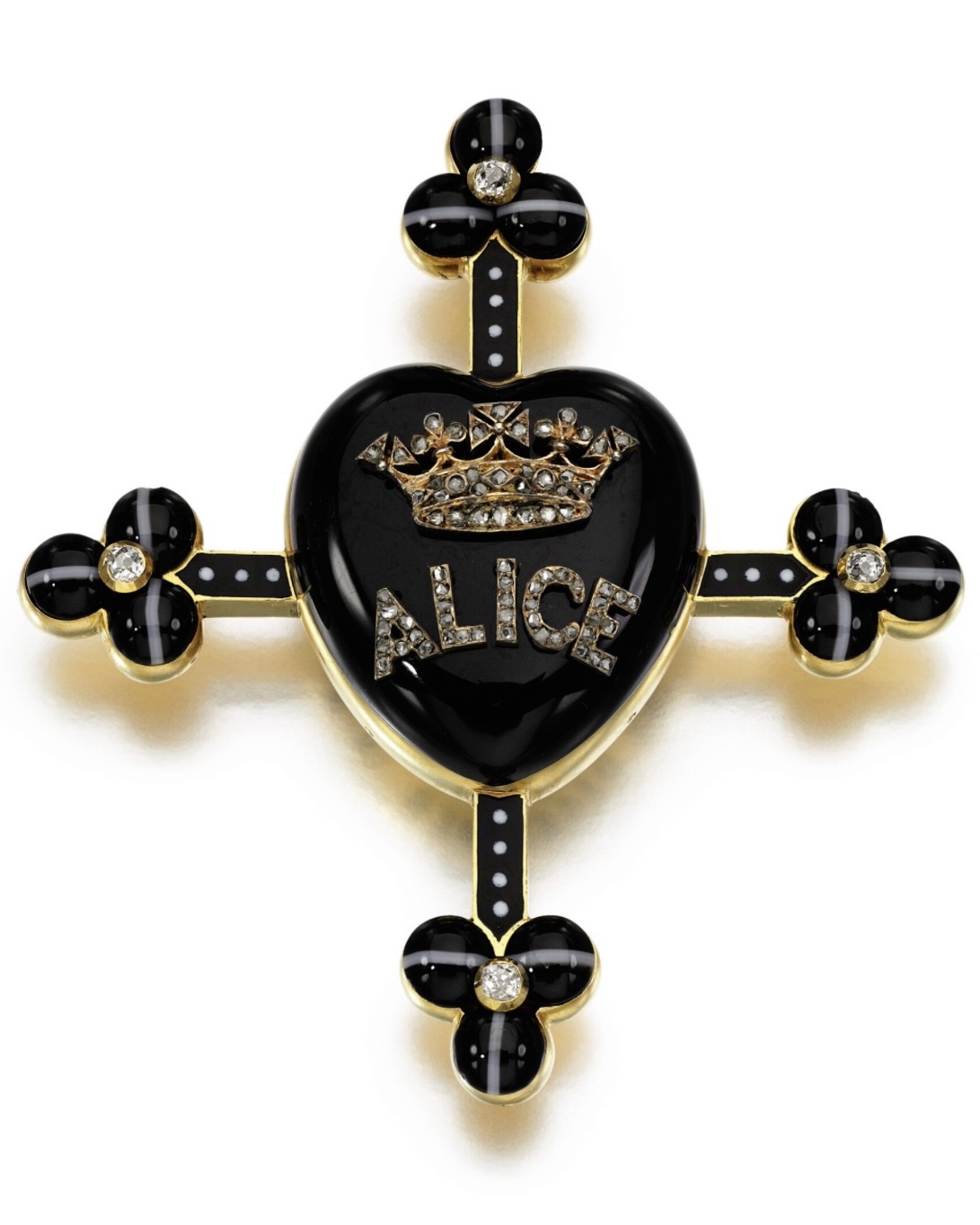 Queen Victoria's Mourning Jewelry Hardstone, enamel and diamond pendant, Robert Phillips, circa 1878. (Courtesy of Sotheby's)