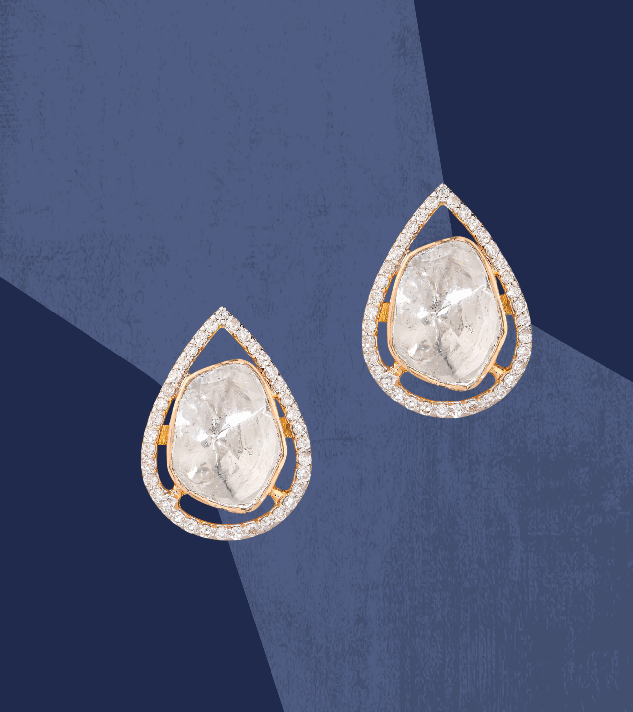 Pear-shaped polki diamond stud earrings