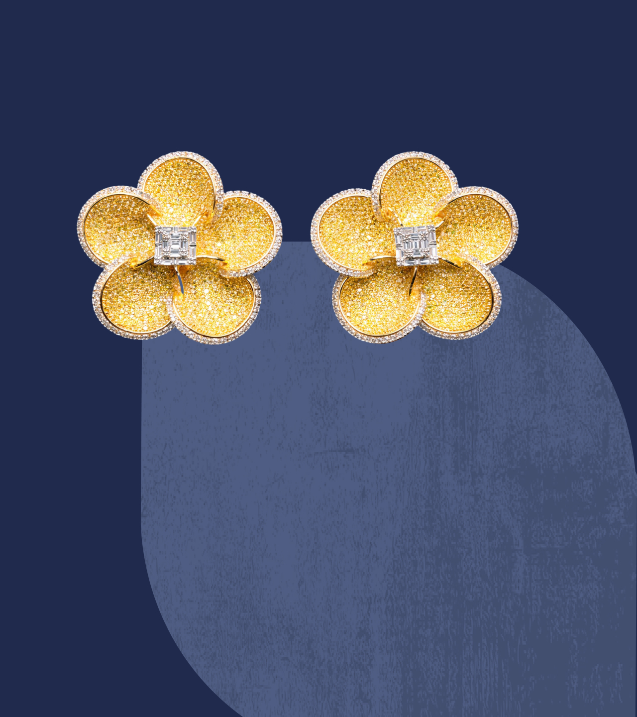 Yellow diamond flower stud earrings