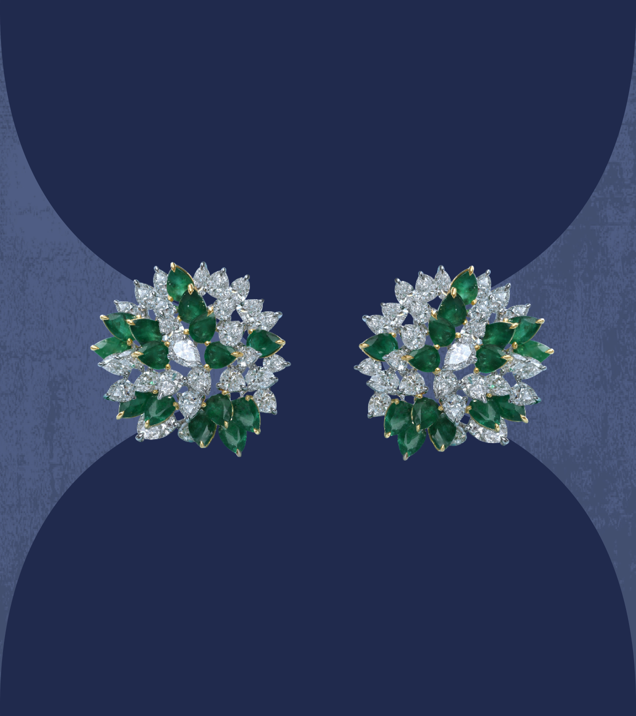Floral diamond and emerald stud earrings