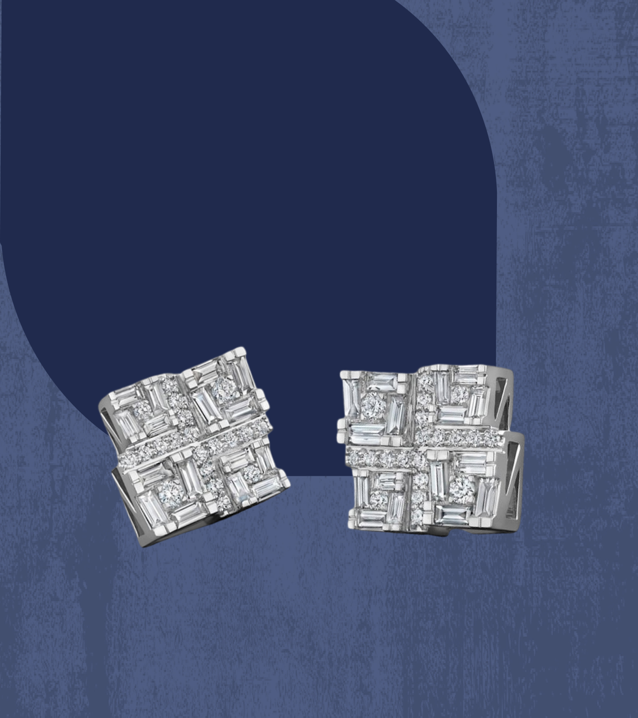 Square diamond stud earrings with a geometric Art Deco design