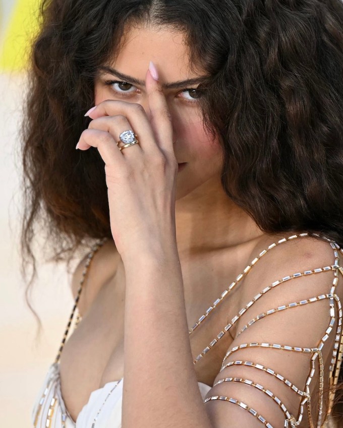 Zendaya's engagement ring and matching gold wedding band at the UK Premiere for 'Spider-Man: Brand New Day UK' in London on July 29, 2026